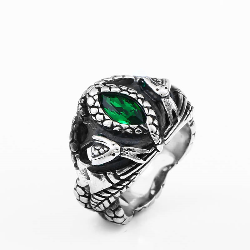 Reptile Green Stone Stainless Steel Ring