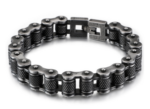 Stainless Steel 316L Bike Chain Bracelet with rollers - Gun Metal Finish 14mm Width - RAREBoutiques