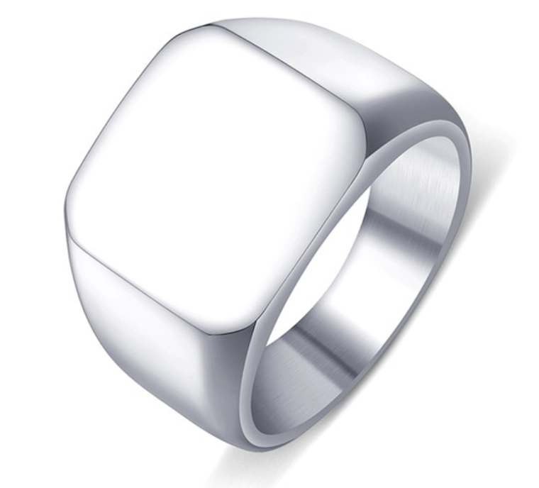 Mens Polished Finish Stainless Steel Signet Ring 316L - RAREBoutiques