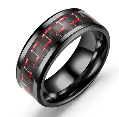 Polished Black Stainless Steel & Carbon Fiber Ring