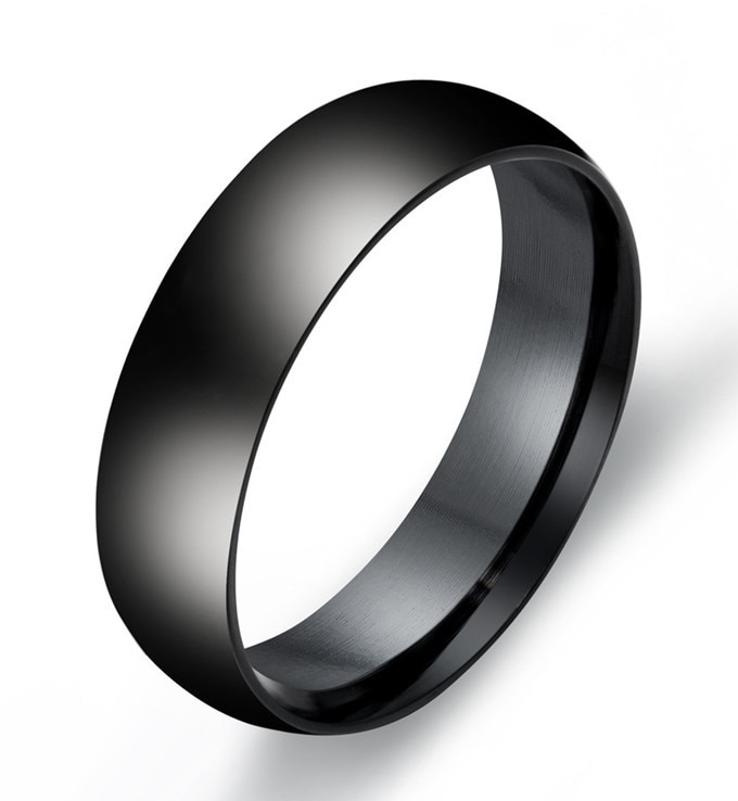 Polished Black Stainless Steel Band Ring 316L