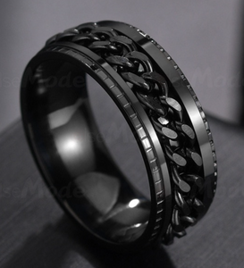 Black Stainless Steel Band - Spinner Cuban Link Ring