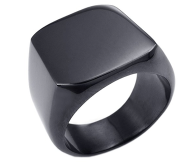 Mens Black Stainless Steel Signet Ring