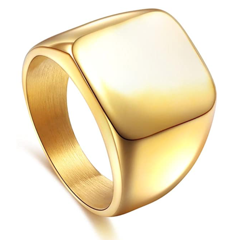 Mens Polished Finish Stainless Steel Signet Ring 316L - Gold