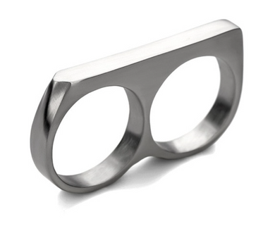 Two Finger Stainless Steel Ring - Gold / Stainless / Black