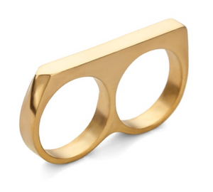 Two Finger Stainless Steel Ring - Gold / Stainless / Black