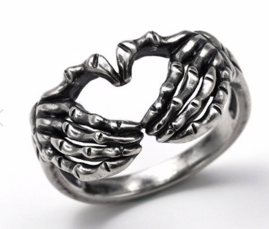 Retro skeleton hands & Heart Stainless Steel Ring