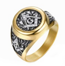 Freemason Stainless Steel 316L & 18kt Gold Ring