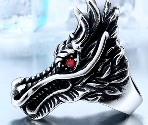 Stainless Steel Dragon with Red eyes  ring - RAREBoutiques