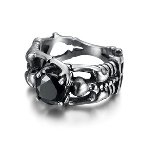 Stainless Steel Woman's Skeleton Ring with Black or Red CZ