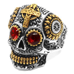 Stainless Steel 316L Sugar Skull design -Two Tone Red Eyes