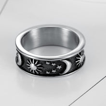 Uni-Sex Stainless Steel Moon & Stars Band Ring